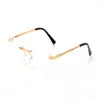 Lunettes de soleil Buffalo Horn Lunettes de soleil Lunettes sans monture Marque de monture de lunettes de soleil à la mode Cadres haute prescription femmes en métal à la mode2474