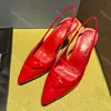 Slingbacks Heels Designer Luxury Womens Dress Shoes Gold Printed Leather Triangle Pumps Pointy Toe Shoes Sandals 7.5 سم