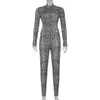 Women's Jumpsuits Rompers Modigirl Sexy Snake Skin Printed Backless Zipper jumpsuit One piece Tight fitting Long sleeved V-neck Womens jumpsuit J240224