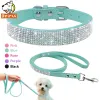 Sets Suede Leather Dog Collar Leash Set Rhinestone Crystal Soft Material Adjustable Small Dogs Cat Pets Collars Leads Chihuahua