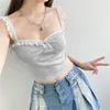 Tanques femininos Mulheres Backless Bowknot Crop Top Ruffle Lace Trim Sweetheart Neck Hollow-Out Ilhós Camisole Colete