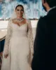 EBI ARABIC ASO cekinowa muzułmańska sukienka ślubna syrena wykwintna Sheer szyi koronki perły koraliki długie rękawy ślubne suknie ślubne pociąg Vestido de novia