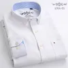 Mens Long Sleeve Solid Plain Oxford Shirt Single Patch Pocket Casual Standard Fit krage tjocka arbetsskjortor 240219