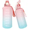 64 oz su şişesi ile saman işaretleyicisi yarım galon su su ısıtıcısı, kulplu sızdırmaz su sürahileri, içmek için günlük ve açık hava sporları için içmek için motivasyonel