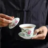 Teaware Sets 4 Pcs/lot Jingdezhen Pastel Ceramic Teacup Traditional Technology Hand Painted Flowers And Birds Tea Bowl Master Cup Set