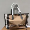 Canvas handbag Tote shopping Bag Plaid Large capacity pocket shoulder bags Leather handle brand letters women Travel handbags purs302V