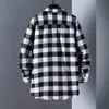 Negócios de luxo preto branco xadrez camisa dos homens coreano moda manga comprida jaqueta colarinho fino ajuste camisas e blusas para homem 240221