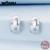 Ohrstecker WOSTU Klassischer Stern Mond Für Frauen Solide 925 Sterling Silber Glänzender Zirkon Hochzeit Hoops Party Pendientes Mujer