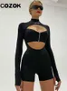 Kvinnor Jumpsuits Rompers Sexig tät montering Jumpsuit Womens Jumpsuit 2023 Fashionabla Hollow dragkedja Y2K PlaySuits Letter Long Sleeved Tight Fiting Allinone Set J