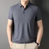 Överklass Seamless Summer Brand Herr Plain Casual Wid Down Collar No Polo Shirt Short Sleeve Tops Fashions Clothes Men 240219