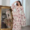 Etnik Giyim Moda Çiçek Baskı Şifon Maxi Elbise Kadın Müslüman Abaya Dubai Türkiye Kaftan Akşam Partisi Elbise Suudi Kaftan İslami