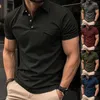 Men's Polos Vintage Solid Color Knit Tops Mens Casual Turn-down Collar Buttoned Polo Shirts Summer Fashion Short Sleeve Men Pullovers
