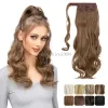 18 "Ponytail Extension Brown Pony Tail Wrap Around Clip in Hair Extensions Curly Wavy Syntetisk högbeständig Fiber Fake Hairpiece For Women