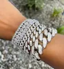 in stock silver plated bling round rectangle cz paved Miami cuban link tennis chain bracelet iced out jewelry for women girl