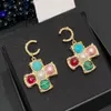 2024 Luxury quality charm drop earring with colorful beads in 18k gold plated cross style design have stamp box PS3197