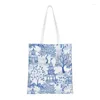 Shopping Bags Cute Pagoda Forest Tote Bag Reusable Blue Delft Vintage Chinoiserie Canvas Grocery Shoulder Shopper