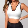 Op maat gemaakte yoga top van hoge kwaliteit voor dames HD-patroon U-hals ontwerp navelsportvest Ademend zweetabsorberend polyester ammoniak dubbelzijdig doek 146g wit