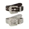 Ceintures femmes solide strass ceinture en cuir PU Bling cristal réglable paillettes ceinture pour Y2K filles Club fête