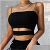 Yoga Outfit 2024 Moda Sexy Mulheres Verão Casual Sem Mangas Cut-Out Curto Camiseta Crop Top Colete Strap Tank Blusa Gota Entrega S Dhau1