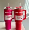 Estoque dos EUA com LOGOTIPO 1: 1 Inverno rosa feriado vermelho THE QUENCHER H2.0 Cosmo Pink Parade TUMBLER 40 OZ copos gelados 304 gole canecas de vinho Alvo de presente Garrafas de água vermelha i0224