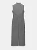 Basic Casual Dresses Elegant gray womens pencil long dress womens standing collar sleeveless tight fitting dress 2023 womens solid split party club robe J240224