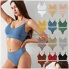 Yoga Outfit Underwear Womens Small Chest Gathered Thin Section No Steel Ring Large Size Sports Camisole Triangle Cup Bra Set Drop De Dhoww