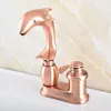 Kitchen Faucets Antique Red Copper Brass Swivel Spout Single Handle Cute Animal Dolphin Style Bathroom Two Holes Faucet Mixer Tap Msf837