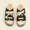 Slippers High-Heeled Shoes Lady Ladies' On A Wedge Slipers Women Multicolored Sandals Big Size 2024 Summer Lace-Up Slides Rome P