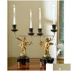 Kerzenhalter, Tischplatte, großes Porzellan mit Messing-Lichtstab, Paar Handwerk, Engelsstatue, blauer und weißer Halter für Heimdekoration, Dro Dhj1E