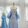 Sharon Said Luxus-Abendkleider in Dubai in Salbeigrün mit Umhang, 2024, arabisch, himmelblau, lila, elegante Damen-Hochzeitsparty-Kleider SS238 240220