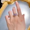 Cluster-Ringe SpringLady 925 Sterling Silber 5 mm Princess Cut Amethyst High Carbon Diamond Gems Fine Jewelry Ring für Frauen