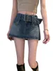 Jupes Femmes S Mini Denim Taille Haute Boutonné Jean Skorts avec Poches Y2K Vintage Streetwear (Noir M)