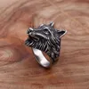 Kalen Anillos acero inoxidable biker ring Silver Stainless Steel Animal Wolf Rings for Men