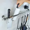 Rack de utensílio montado na parede, aço inoxidável, trilho de cozinha suspenso com 6/8/10 ganchos removíveis, organizador de cabide 240220