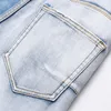Męskie dżinsy niebieskie białą ulicę pasujące kolor w połowie paski 2024 punkowy styl dżinsowy