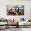 Pinturas O Coringa Fumar Pôster e Imprimir Iti Arte Criativa Filme Pintura A óleo na parede da lona para sala de estar Drop entrega Dhz2T