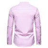 #4735 Pink Blue Long Sleeve Shirt Men Stand Collar Business Dress Spliced Color Man Shirts High Quality Spring Autumn 240223