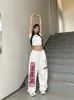 Deeptown Korean Y2K White Sweatpants Women Streetwear Kpop Letter Print Sports Pants Overized Hip Hop Wide Leg Jogging Byxor 240219