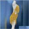 Scene Wear Gold Fringes Dance Costume Party Outfit Tassel Bodysuit Evening Birthday Show Gogo Performance Dress Drop Delivery Apparel DH2iz