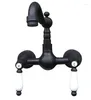 Bathroom Sink Faucets Black Oil Rubbed Bronze Wall Mounted Dual Ceramic Handles Swivel Spout Kitchen Mixer Tap / Basin Anf522