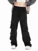 Pantalon femme taille élastique surdimensionné jambe large pantalon en cuir suédé avec poches pour femmes filles esthétique Goth Y2k Vintage printemps