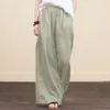 Vintage linho elástico na cintura larga perna calças femininas calças compridas verão cor sólida casual calças soltas feminino boho roupas 240223
