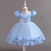 ガールドレスブルースパンコールメッシュプリンセス幼児ドレスサマーファッション半袖かわいい花の結婚式の子供ギフト