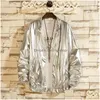 Giacche da uomo Uomo lucido oro metallizzato Varsity Cappotti Uomo 2023 Primavera Discoteca Disco Dance Bomber Giacca Stage Prom Streetwear 3Xl D Dhq7E