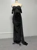 Robe de soirée sexy dos nu pour femmes dentelle noire poitrine enveloppant l'épaule fendue sirène robe de bal robes maxi 2023 240220