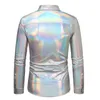 Heren Overhemden Mode Mannen Shirt Top Aantrekkelijke Herfst Button Down Disco Goud/Zilver/Roze Revers Nachtclub Party sexy Glanzend