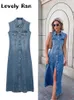 Grundlegende Freizeitkleider Modisches blaues Y2K-Jeanskleid für Damen mit Taschen, ärmelloses Frühlings-Vintage-Kleid, geeignet für das elegante Damen-High-Street-Top J240224