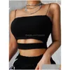 Yoga Outfit 2024 Moda Sexy Mulheres Verão Casual Sem Mangas Cut-Out Curto Camiseta Crop Top Colete Strap Tank Blusa Gota Entrega S Dhau1