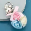 Keychains Forever Rose Preserved Eternal Key Chain Romantic Gift Valentine's Day Wedding Flower Hanging Keychain Jewelry For Girls