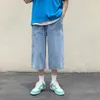 Herr jeans sommar mode rak ben för koreanska ljusblå smala passar lös design casual breda shorts